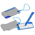 Luggage Tag - With Attached Pen - Transparent Blue - 3-1/4" x 2-1/8"